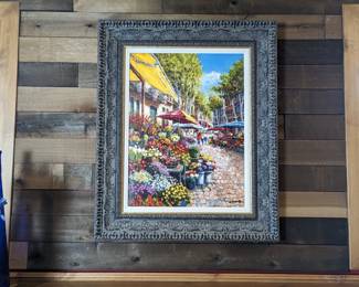 Sam Park "Flower Market On Las Ramblas" Signed Giclee on Canvas Embellished 27w 2.25d 32.75h