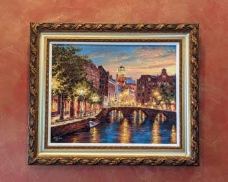 Sam Park "Sunset of Amsterdam" Signed Giclee on Canvas Embellished 39.5w 2d 25h