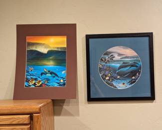 Robert Wyland Prints "North Shore Surf" and with Roy Tabora "Whale Waters" Lithographs 17.5w 17.5h