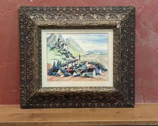 Junie Harp "Vaduz - Liechtenstein" Original Watercolor Painting Framed 18w 16h