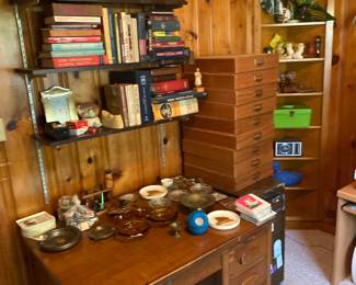 Cool office items. Many choice ashtrays from the days of old.