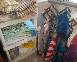 Scarves and vintage linens.