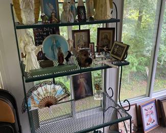 Religious iconography on nice baker's rack.
