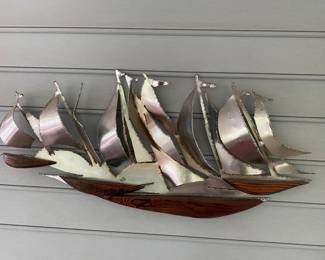 Supercoolest large ships of metal and wood wall hanging. 