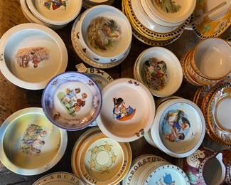 A table full of vintage and antique baby / children's dishes! Circa 1900's  