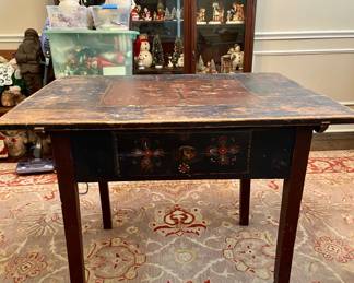 Folk Art Table with Drawer. Solid wood.