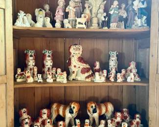Miniature (mostly dogs), medium and large Staffordshire Figurines. 