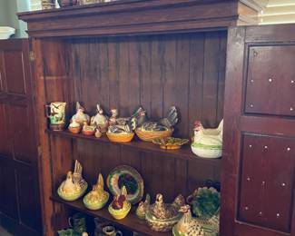 Collection of Staffordshire Chicken/Hens, Majolica Pitchers made in England, Royal Dalton, and WW1 German Soldier Beer Stein