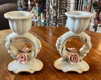 Pair of Vintage Porcelain Candlesticks, Made in Germany.