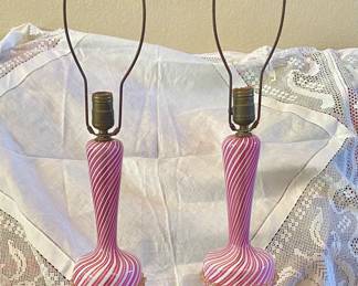 Pair of Venetian Murano Pink and White Lamps