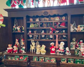 Lots and lots of Annalee Christmas Collection. The fabulous antique hutch is also for sale!