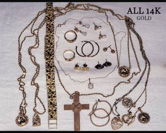 14k Gold Jewelry; Heavy 14K Gold Nugget Bracelet and Heavy 14K Gold Cross
