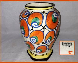 Colorful Vintage Vase Hand Painted in Czechoslovakia