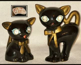 Cutest Little Mid Century Modern Cat Salt and Pepper Shakers with Original Label;  Lefton's Exclusives Japan 