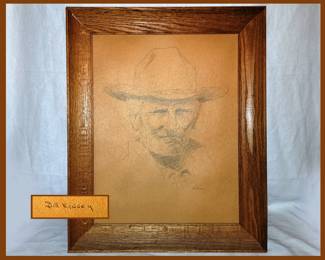 Family Pencil Drawing of a Cowboy Signed