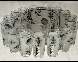 Libbey Silver Leaf Glasses and Ice Bucket 
