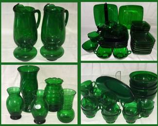 Large Selection of Pretty Vintage Green Glass