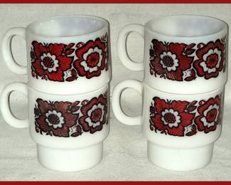 Mid Century Modern Milk Glass Staking Coffee Mugs