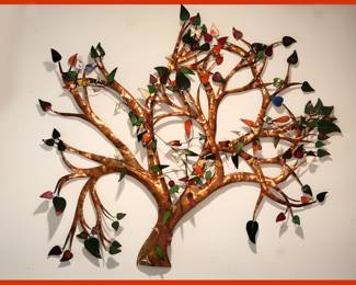 One of Kind Large Copper and Enamel Tree Sculpture; Hand Made Family Piece 