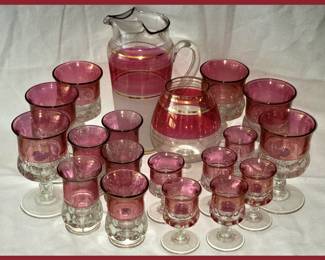 Ruby Flash Glass KIng's Crown Stemware 