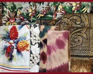 Vintage Barkcloth Remnants, Vintage Table Cloths, Runners and Throws