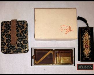 Vintage Zell Minaudière with Original Box and Vintage Tapestry Mirror Marked Golden Seal Germany 