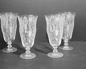 Love Lace Iced Tea Glasses (Etched Crystal) by Tiffin Franciscan x4