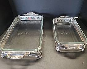 Anchor Hocking and Fire King Silver Plated Casserole and Footed Stand