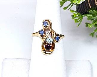 14k Yellow Gold Multi Gem Women's Mother's Ring Size 6.5 - Contains 5 Small Birth Stones -Total Weight 4.7g