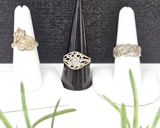 Set of Three Sterling Silver Rings - One with White Moonstone - Assorted Sizes - Total Weight 11.5g