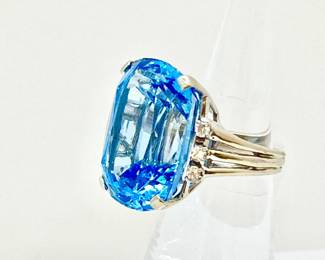 Blue Topaz & Diamond 14k White Gold Ring