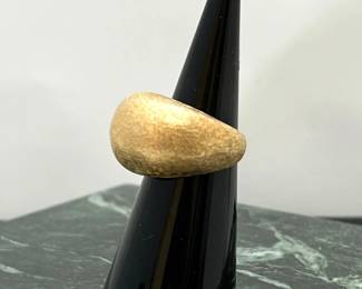 14k Yellow Gold Dome Ring with Florentine Finish