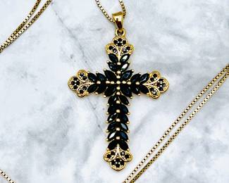 Gold over sterling cross w/ black Spinel 