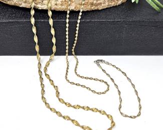 Set of Two Sterling Necklaces, One with Matching Bracelet - Twisted Two Tone Chains & One Gold Plated