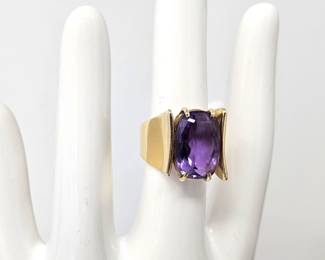 Stunning 14k Yellow Gold Statement Ring with Large Amethyst (18.4mm x 12.1mm) Ring Size 8 - tw 15.4g