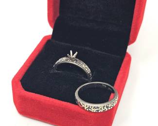  Engagement Ring and Wedding Band Set in 14k White and Yellow Gold Ready for a Diamond - Size 6.25