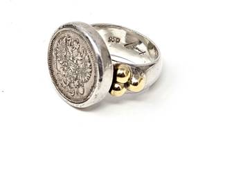 Heavy Weight Sterling 950 Coin Ring - Size 7.25 - Total Weight 15.5g