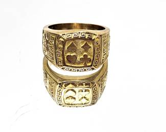 18k GOLD PLATED Heavy Weight Men's Signet Poker Ring - Size 11.75 - Total Weight 15.7g