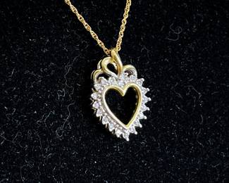  Vintage 10K Gold Heart Pendant w/ Diamonds & 18" Chain in 14K Gold