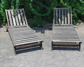 Pair ofTeak Outdoor Reclining Chaise Lounge