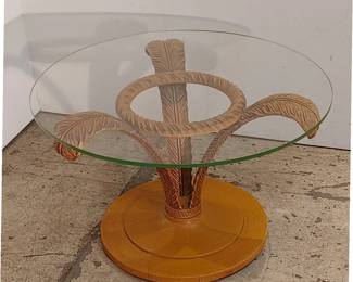 Grossfeld House Carved Wood Plume & Glass  Top Table