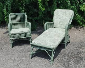 Antique Stick Wicker Chaise  & Matching Chair