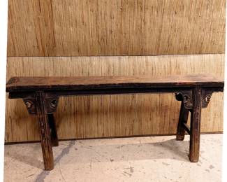 19th C. Hand Carved Chinese Elm Wood Bench