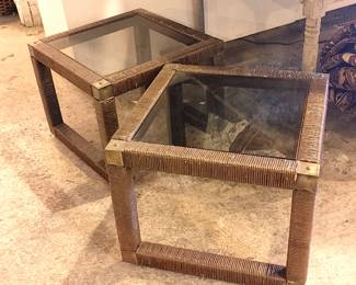 1960's Wicker & Brass Cube Tables
