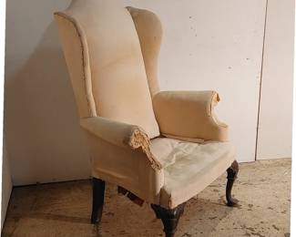 Circa 1900 Queen Anne Style Wing Chair Stripped Down to Original Muslin