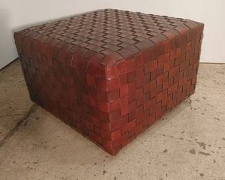 Large Leather Ottoman in the Style of Ralph Lauren