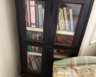 Rustic cabinet and cookbooks