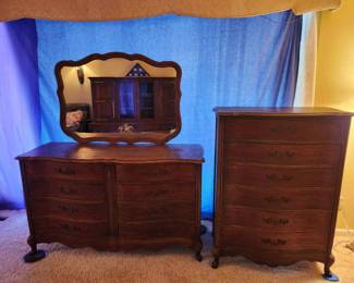 Antique dresser w/mirror and chest of drawers
