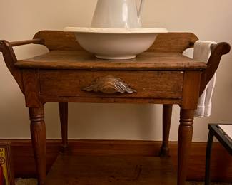Commode with wash basin and pitcher (from Mackinaw Island).