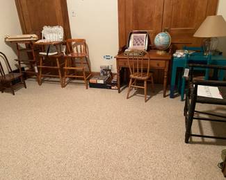 High chairs, children’s desk & children’s table.